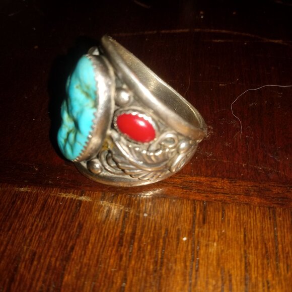 Men's Navajo Turquoise Sterling 925 Silver Ring - Picture 2 of 5